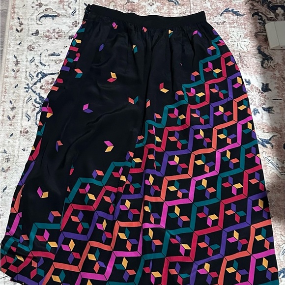 Vintage 80s UMI Geometric Patterned Black Skirt - Picture 2 of 4